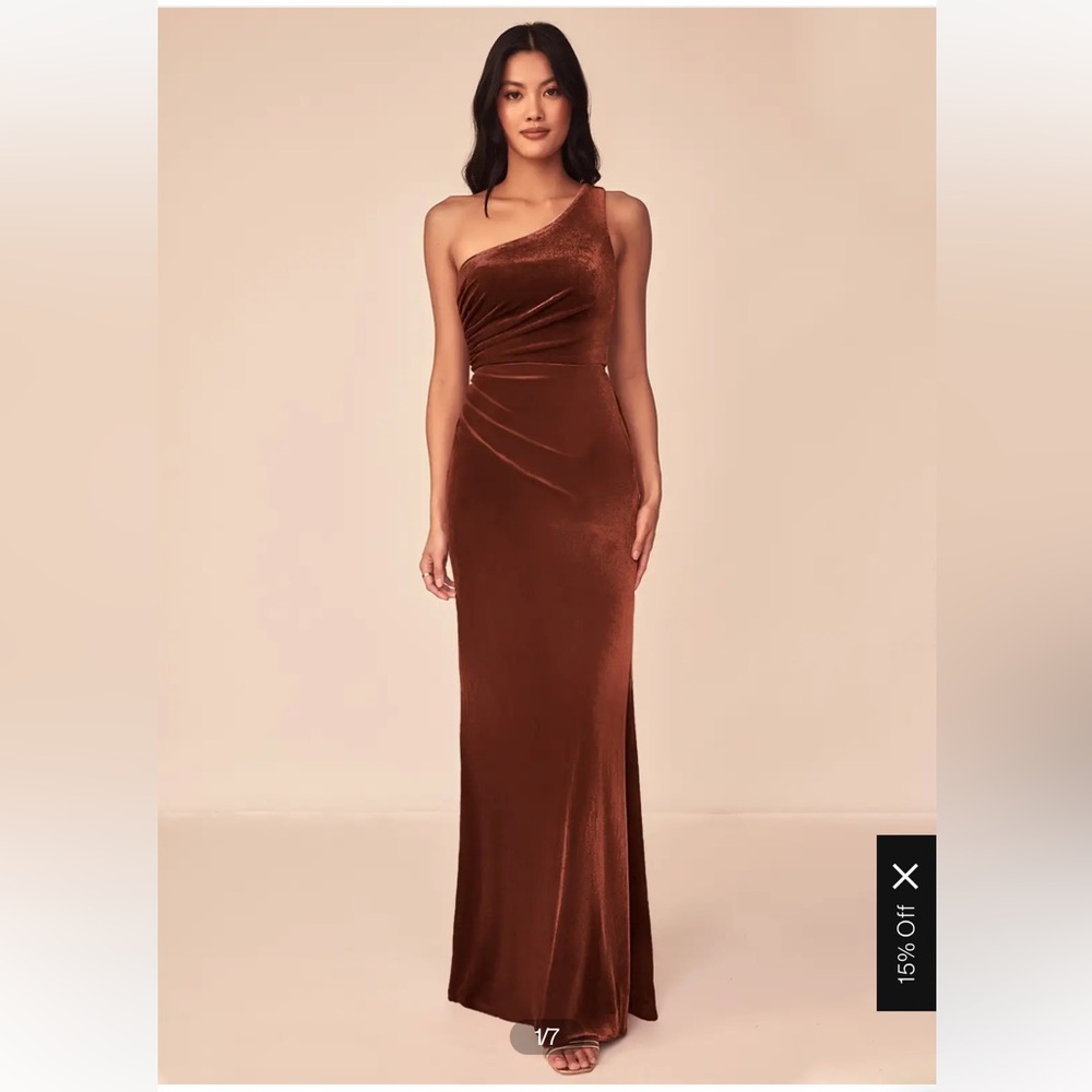 AZAZIE ARGAN Stretch
Terracotta A-Line One Shoulder Pleated Velvet Dress size A4